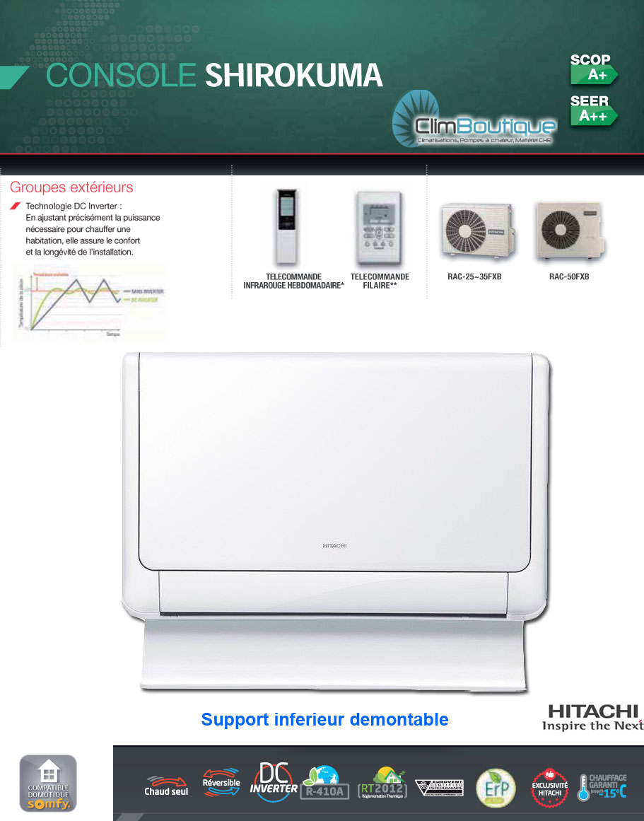 Climatiseur console reversible hitachi shirokuma