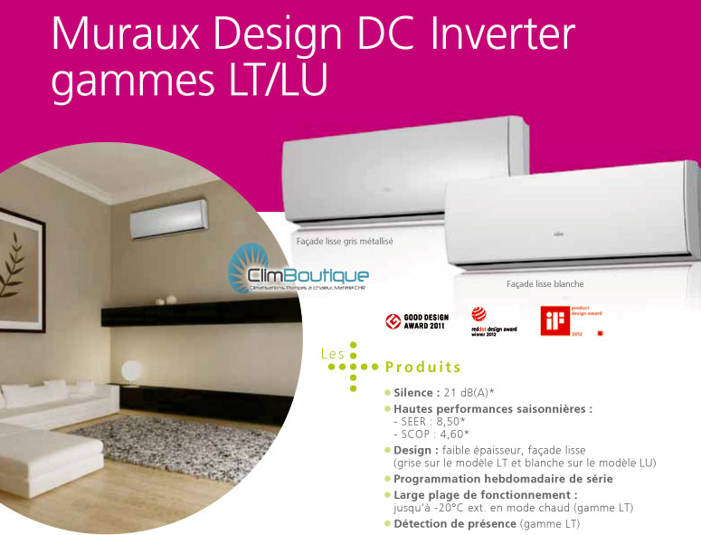 Nouveaux climatiseurs mureaux Fujitsu atlantic LT et LU