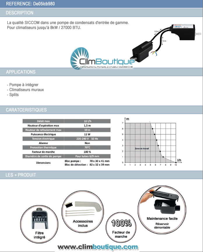 Specifications pompe de relevage siccom miniflowatch 0