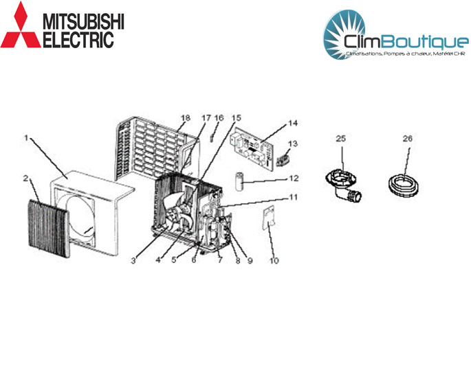 pieces detachees pour groupe exterieur mitsubishi  MUCFH-18NVE2